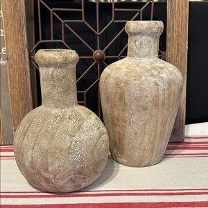 Home Decor wood vases Farmhouse shelf decor Wooden jugs set Rustic table decor
